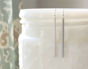 SLOANE | Silver Bar Earrings | Skinny Bar Earrings | Sterling Silver Stick Earrings | Long Bar Earrings | Dangle Bar Earrings | Minimal