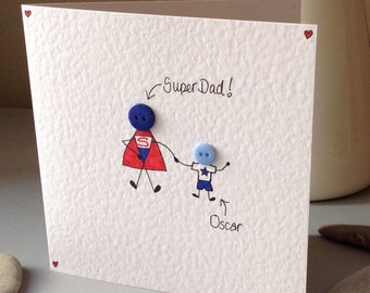 Personalised handmade button Superhero Superman Father's Day Dad's Daddy's Birthday Greetings Card - one boy