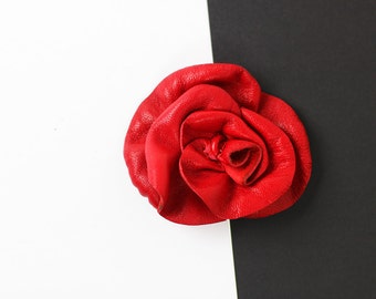 Leather Brooch/Flower Leather Brooch/Red Leather Brooch/Red Rose Leather Pin/Rose Brooch – Rose02