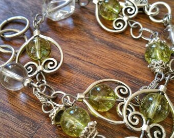 Peridot and rock crystal bracelet, silver metal: powerful stone of acceptance and self-esteem recovery
