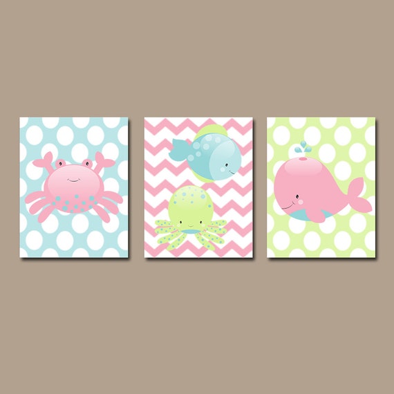 GIRL Ocean Bathroom Wall Art Baby Nautical Theme Nursery