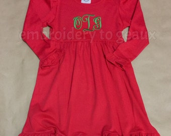 Monogrammed Girl's Ruffle Dress, Girls Christmas Dress, Girls Holiday Dress, Toddler Girls Holiday Dress