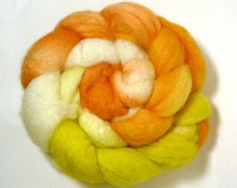 Handdyed BFL Wool/Tussah Silk Roving - Sunshine and Ice Cream - yellow, orange, gold, white