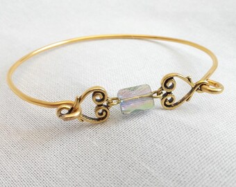 Gold Bracelet, Swarovski Crystal and gold hearts