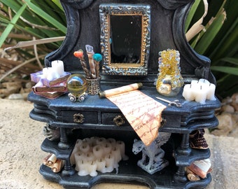 Gothic Spell Casting Armoire/Hutch w Melted Candles - Dollhouse Miniature