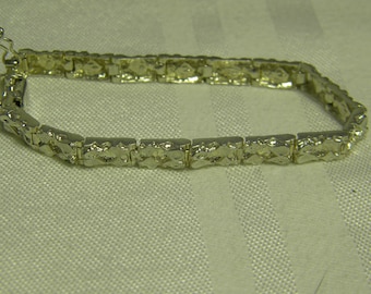 Hammered Sterling silver linked bracelet with safety clasp and gift box .925