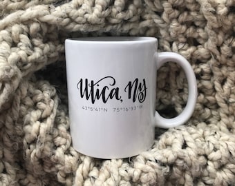 Utica, NY Mug with Travel Coordinates | Utica Coffee Mug | Limited Edition Utica Mug | Utica Mug