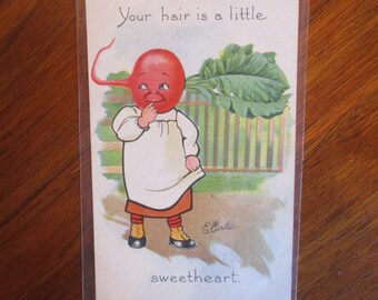 Vintage Postcard Radish vegetable Copyright 1907 Raphael Tuck & Sons Co. LTD NY "Your hair is a little RADISH sweetheart" postcard valentine
