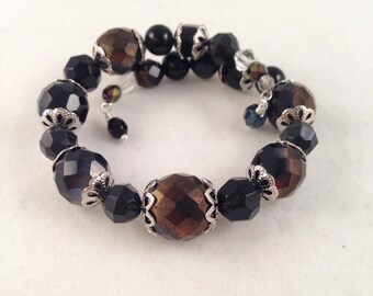 Black Copper and Silver Wrap Bangle Bracelet Wraps Around Wrist 1.5 Times and Fits All Sizes One of a Kind Previously 25 Dollars ON SALE
