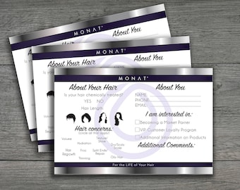 Monat Event Questionnaire, Information form ,Mona business cards,Monat Cards, hair type, style, partner request,Printable