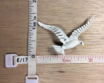 Vintage White Enamel Dove Pin Brooch Used