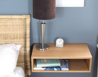 Floating Nightstand / Hanging Bedside Table in White Oak, Mid-Century Modern Inspired Floating Shelf Side Table Wood End Table Scandinavian