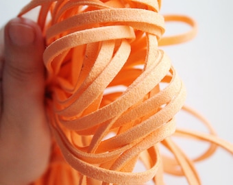 Orange Suede cord - high quality soft faux cord 1 m - 1,09 yards or 3,28 feet - 5 mm Width