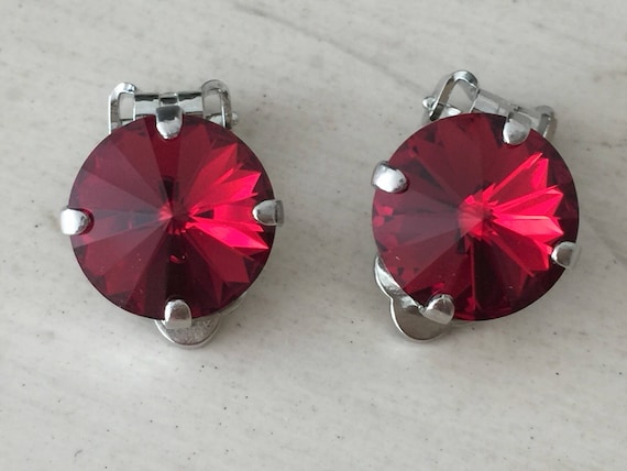 Scarlet Crystal Clip On Earrings, Silver