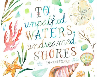 Art de Katie Daisy insoupçonnées rives - Shakespeare - différentes tailles - toile-
