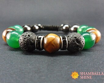 Green gemstone bracelet Meditation stone jewelry Green black bracelet Natural stone beads bracelet Unisex jewelry gift Nephrite jewelry