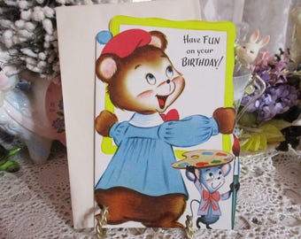 Vintage Retro Mid Century Greeting Card-Bear-Unused-Children's