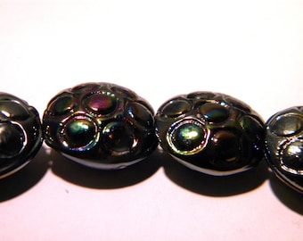 2 large glass lampwork-21 mm - black iridescent - F85-4 beads