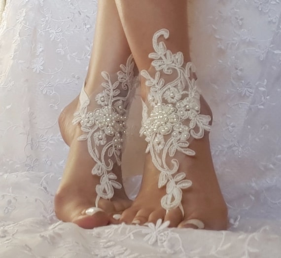 White or ivory Beach wedding barefoot sandals wedding shoes prom party steampunk bangle beach anklets bangles brid bridesmaid gift