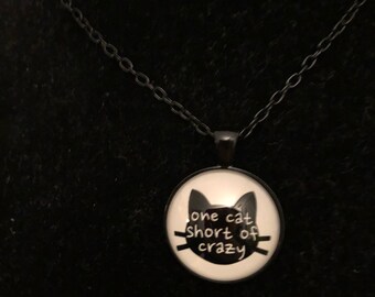 Crazy Cat Glass Dome Pendant Necklace