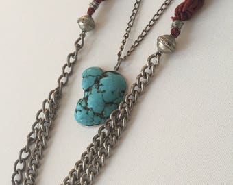 Barbosa Turquoise Pendant Necklace - turquoise howlite pendant & reclaimed chain necklace