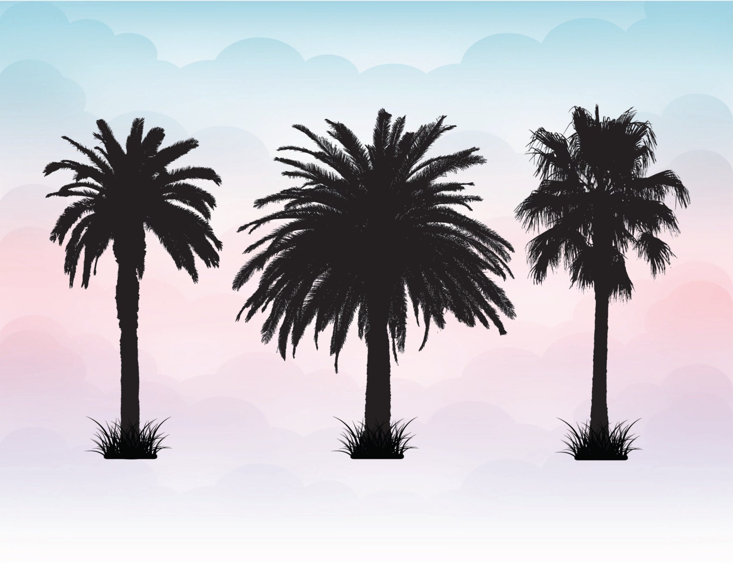 Palm tree silhouettes Palm tree Vacation SVG print DXF AI