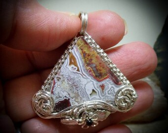 Silver Mexican Crazy Lace Agate Wire Wrapped Gemstone Pendant