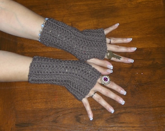 The Chocolate Moose Fingerless Autumn Gloves. Crochet Gloves. Taupe Handmade Arm Warmers Fingerless Mittens. Bohemian