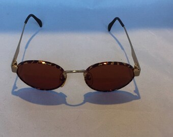 Vintage 1990's ByBlos Sunglasses, Round/Oval, Red Tint, Gold Frames, Tortoise Shell Rims, Retro, Hipster, Gift for Her, Mother's Day Gift