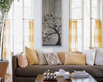 Reclaimed Barn Wood - Rustic Wall Art - Whimsical tree Painting 41" x 18"