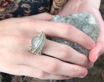 Sterling Silver Wire Wrapped Moonstone Ring