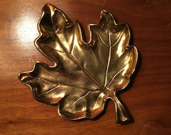 Vintage Metal Goldtone Leaf Dish