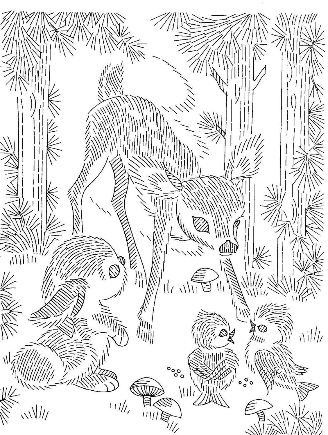 Download Vintage Hand Embroidery PATTERN PDF File 7027 Deer Bunny