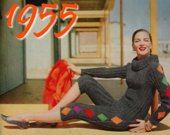 1950s Knitting Pattern Cowl Neck Sweater 1950s Capri Pants PDF INSTANT DOWNLOAD Knitted Pants Harlequin Sweater 1950s Sweater Pattern