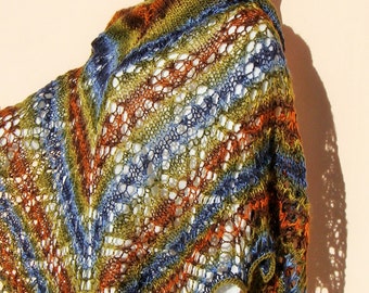 SET of hand knitted shawl and beanie, colored big triangle shawl, lace shawl,colored lace wrap and beanie