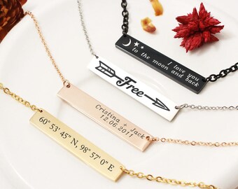 Personalized Bar Necklace, Custom Bar Necklace, Initial Necklace, Custom Name Plate, Custom Quote, Name Bar Necklace, Custom Jewelry Gift