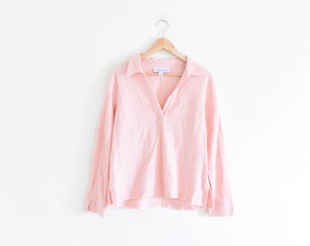 COLLARED TUNIC SHIRT || size womens medium || 90s || pink || cotton || ethnic || hippie || lightweight || pastel || soft || vintage!