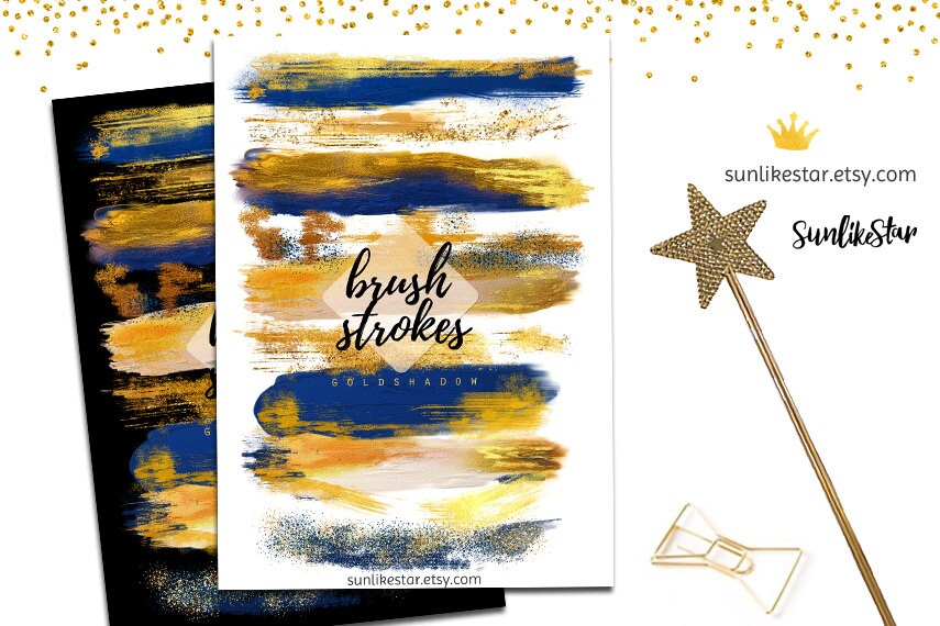 Download Navy Blue Gold Brush Strokes Clip Art: Gold Foil Brush