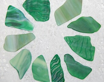Assorted Green Faux Sea Glass undrilled lot - 10 pieces