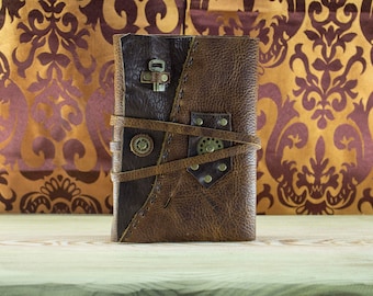Mystic Leather Medieval Journal, Steampunk Journal, Mystery Book, Aged Paper, Vintage Brown Leather Journal, Soft Cover Journal