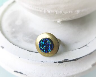 Druzy locket poison ring