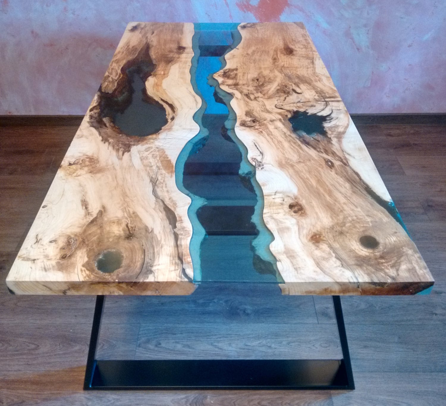 SOLD Live edge river table Blue Valley with blue