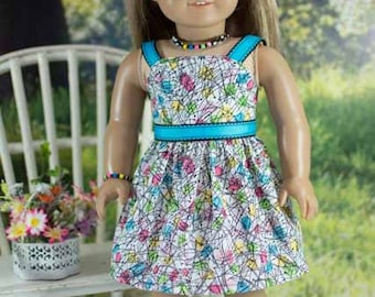 SUNDRESS Dress in Yellow Pink Orange Geometric Print with Belt JEWELRY and SANDALS Option for American Girl or 18 inch Doll