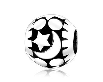 925 Sterling Silver Authentic 100% Charms,Sterling Silver Beads,Fit Pandora Bracelet,Pendant,Stars Charm,Moon Charm,Night Charm For Gift