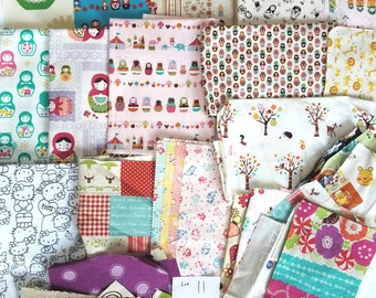 Rare, HTF Girls Japanese Kawaii Fabric DESTASH LOT 11 Kids Quilting Cotton and Linen Scraps and Fat Quarters and Russian Dolls Matroyshka