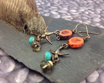 Charming Orange Bird Earrings