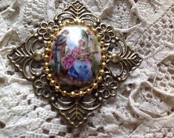 Brooch style retro, vintage porcelain cabochon