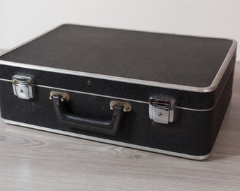 Valise noir Vintage - Hardshell cartable - Flat top noir et argent Chrome Mad Men Style cartable