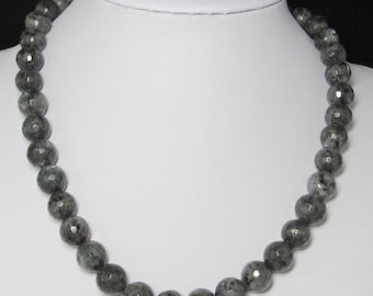 Necklace 19 inch IN Larvikit 12mm faceted and 925 Silver