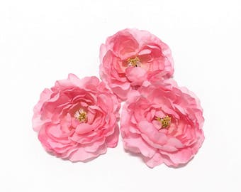 3 PINK Ranunculus - 4 Inches - OOAK Artificial Flowers, Silk Flowers, Wedding Flowers, Hair Accessories, Flower Crown, Millinery, Bouquet